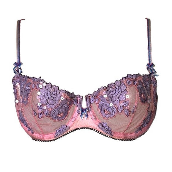 Y2K Victoria’s Secret Angels Sequin Floral Mesh Fairy Bra Pink Purple 34C - Picture 2 of 16